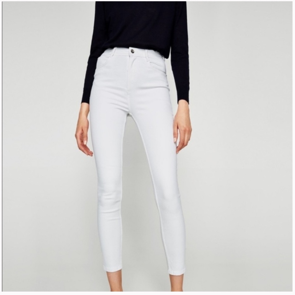 Zara Premium Denim White High Waisted Skinny Jean